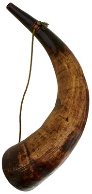 Lot 96 - A NAVAL HORN POWDER FLASK
