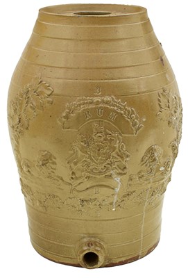 Lot 94 - A GEORGIAN SALT GLAZED STONEWARE NAVAL RUM BARREL