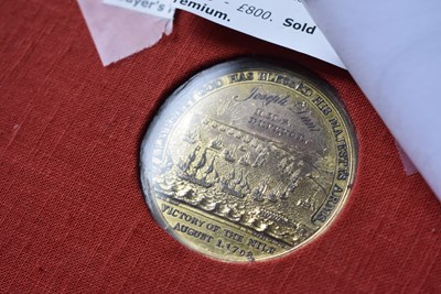 Lot 115 - A FRAMED ALEXANDER DAVISON'S 1798 GILT BRONZE NILE MEDAL TO JOSEPH DUNT HMS DEFENCE