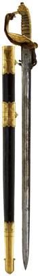 Lot 214 - A GOOD VICTORIAN NAVAL OFFICER'S SWORD WITH BROADSWORD BLADE
