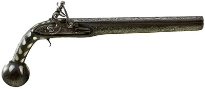 Lot 161 - AN ORNATE 20-BORE OTTOMAN OR CAUCASIAN FLINTLOCK HOLSTER PISTOL