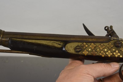 Lot 163 - AN UNUSUAL EARLY 19TH CENTURY 13-BORE INDIAN FLINTLOCK HOLSTER PISTOL