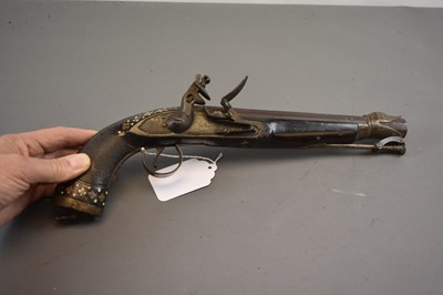 Lot 163 - AN UNUSUAL EARLY 19TH CENTURY 13-BORE INDIAN FLINTLOCK HOLSTER PISTOL