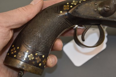 Lot 163 - AN UNUSUAL EARLY 19TH CENTURY 13-BORE INDIAN FLINTLOCK HOLSTER PISTOL