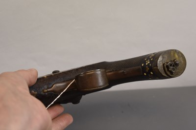 Lot 163 - AN UNUSUAL EARLY 19TH CENTURY 13-BORE INDIAN FLINTLOCK HOLSTER PISTOL