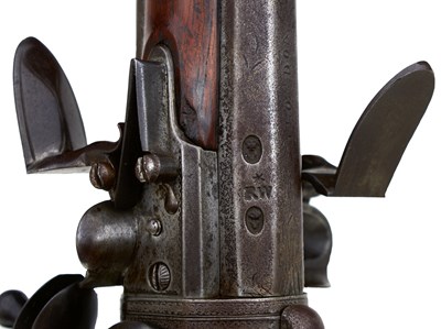 Lot 752 - A 25-BORE DOUBLE BARRELLED FLINTLOCK TURNOVER HOLSTER PISTOL BY WILSON