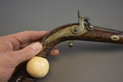 Lot 162 - A FINE 30-BORE BACK ACTION PERCUSSION COSSACK CAVALRY OFFICER'S PISTOL C.1840