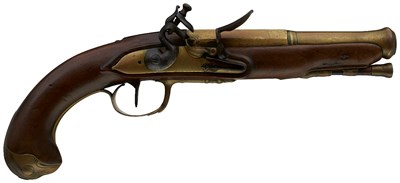 Lot 391 - A 20-BORE FLINTLOCK CONTINENTAL CANNON BARRELLED TRAVELLING OR OFFICER'S PISTOL