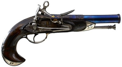 Lot 403 - A PAIR OF SPANISH .650 CALIBRE MIQUELET LOCK OFFICER'S PISTOLS