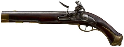 Lot 927 - A .800 CALIBRE SWEDISH LEFT HANDED FLINTLOCK DRAGOON PISTOL