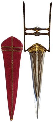 Lot 61 - A LATE 18TH OR EARLY 19TH CENTURY INDIAN WOOTZ BLADED KATAR