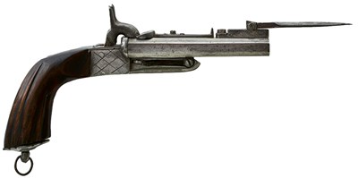 Lot 519 - A SPANISH 12MM DOUBLE BARRELLED PINFIRE BAYONET BOOT GUN