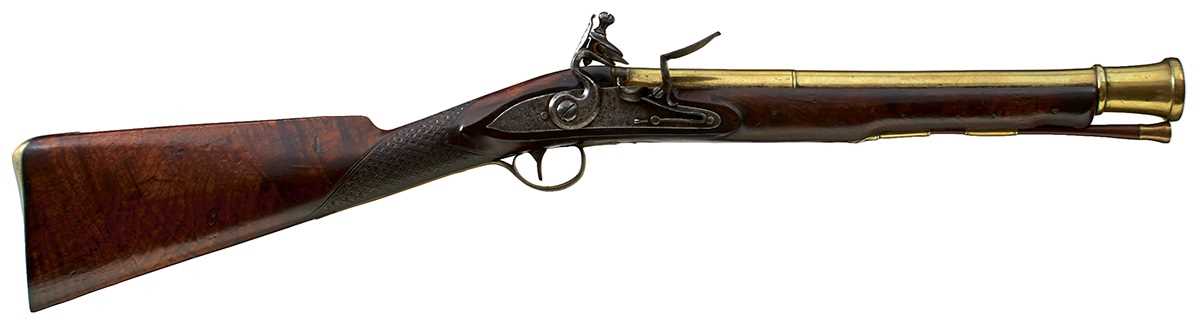 Lot 688 - A FLINTLOCK BLUNDERBUSS BY HALL OF LONDON