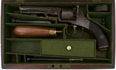 Lot 407 - A CASED 120-BORE SIX-SHOT PERCUSSION WEBLEY BENTLEY TYPE OPEN FRAMED REVOLVER