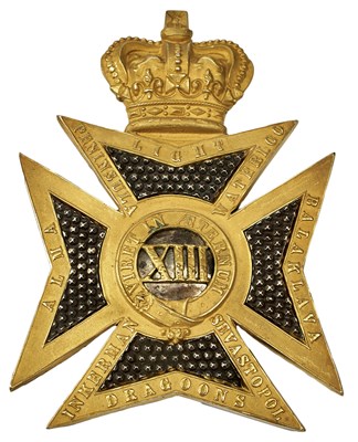 Lot 444 - A 13TH LIGHT DRAGOONS 1856 PATTERN OFFICER'S SHAKO PLATE