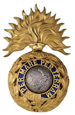 Lot 446 - A VICTORIAN ROYAL MARINE ARTILLERY OFFICER'S BLUE CLOTH HELMET BADGE