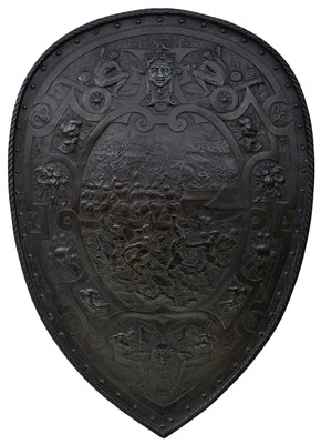 Lot 373 - A CAST IRON SHIELD IN THE ELKINGTON FASHION