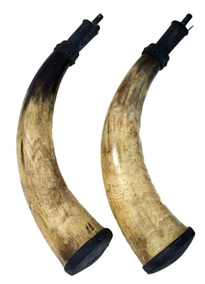 Lot 860 - A BRACE OF PERCY TENANTRY POWDER HORNS