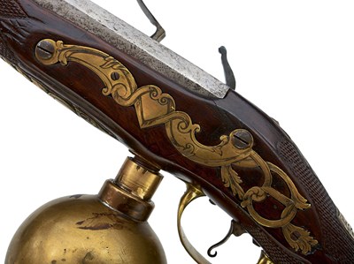 Lot 568 - AN 18TH CENTURY 80-BORE BALL RESERVOIR AIR GUN