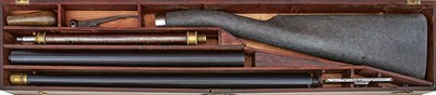 Lot 572 - A CASED 19TH CENTURY CASED COMBINATION WALKING STICK AND BUTT RESERVOIR AIR RIFLE