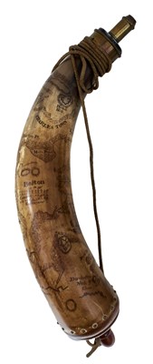 Lot 505 - A LARGE AMERICAN MAP POWDER HORN IN THE 18TH CENTURY STYLE