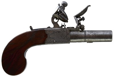 Lot 385 - A FINE PAIR OF 82-BORE FLINTLOCK MUFF PISTOLS BY T. MORTIMER & SON