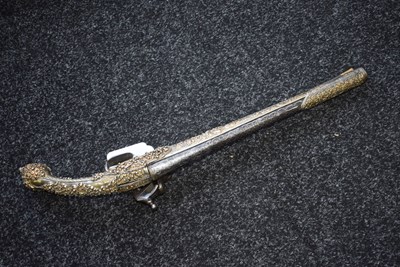 Lot 107 - A 19-BORE MIQUELET LOCK TURKISH OR OTTOMAN HOLSTER PISTOL