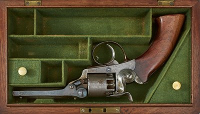 Lot 406 - A SCARCE SMALL-BORE SIX-SHOT PERCUSSION SIDE HAMMER REVOLVER BY FAGARD