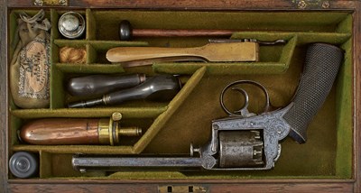Lot 408 - A SCARCE CASED 90-BORE FIVE-SHOT PERCUSSION DEAN, ADAMS & DEANE REVOLVER