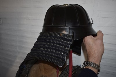 Lot 43 - A BLACK LACQUERED JAPANESE ARMOUR FOR A SAMURAI