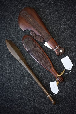 Lot 123 - TWO MAORI WAR CLUBS AND AN ABORIGINAL THROWING CLUB