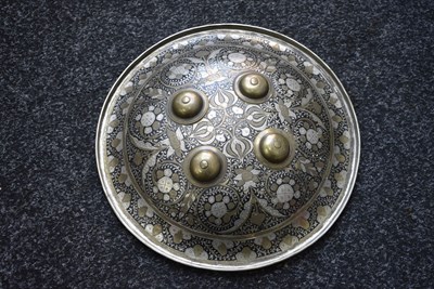 Lot 84 - A LATE 19TH CENTURY INDIAN BENARES PRESENTATION SHIELD