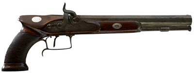 Lot 313 - A 28-BORE PERCUSSION SAW-HANDLED DUELLING PISTOL BY TATHAM & EGG