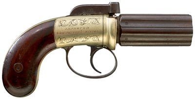Lot 427 - A 120-BORE SIX-SHOT PERCUSSION PEPPERBOX REVOLVER BY WOOD OF WORCESTER
