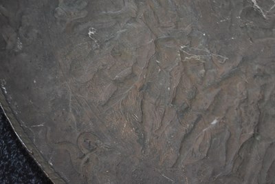 Lot 659 - AN ELKINGTON TYPE COPPER EMBOSSED SHIELD IN THE CLASSICAL MANNER