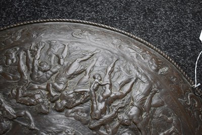 Lot 659 - AN ELKINGTON TYPE COPPER EMBOSSED SHIELD IN THE CLASSICAL MANNER