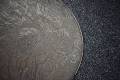 Lot 659 - AN ELKINGTON TYPE COPPER EMBOSSED SHIELD IN THE CLASSICAL MANNER