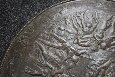 Lot 659 - AN ELKINGTON TYPE COPPER EMBOSSED SHIELD IN THE CLASSICAL MANNER