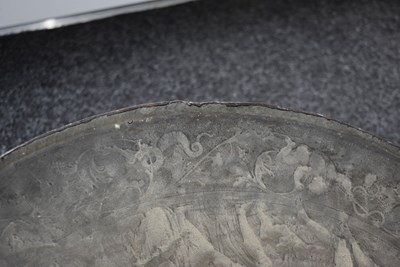 Lot 659 - AN ELKINGTON TYPE COPPER EMBOSSED SHIELD IN THE CLASSICAL MANNER
