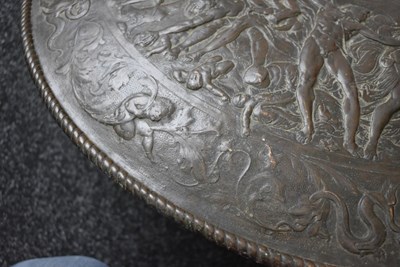 Lot 659 - AN ELKINGTON TYPE COPPER EMBOSSED SHIELD IN THE CLASSICAL MANNER