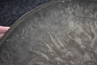 Lot 659 - AN ELKINGTON TYPE COPPER EMBOSSED SHIELD IN THE CLASSICAL MANNER