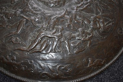 Lot 659 - AN ELKINGTON TYPE COPPER EMBOSSED SHIELD IN THE CLASSICAL MANNER