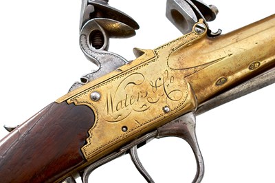 Lot 378 - A SCARCE PAIR OF 18TH CENTURY FLINTLOCK WATERS PATENT BLUNDERBUSS PISTOLS