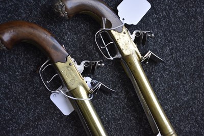Lot 378 - A SCARCE PAIR OF 18TH CENTURY FLINTLOCK WATERS PATENT BLUNDERBUSS PISTOLS