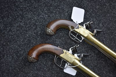 Lot 378 - A SCARCE PAIR OF 18TH CENTURY FLINTLOCK WATERS PATENT BLUNDERBUSS PISTOLS