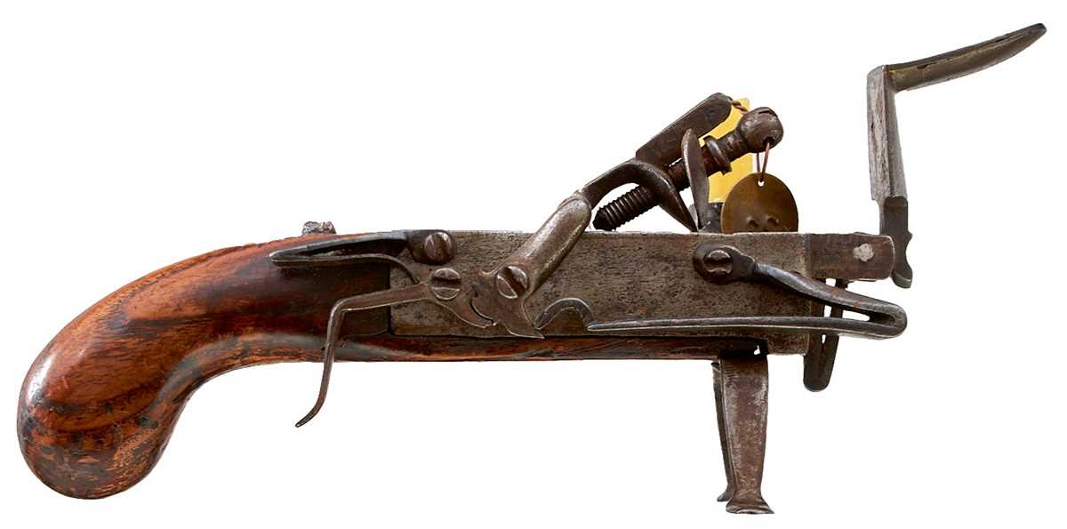 Lot 387 - AN 18TH CENTURY FLINTLOCK TINDER LIGHTER