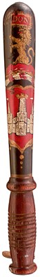 Lot 748 - A 19TH CENTURY PAINTED WOOD TRUNCHEON