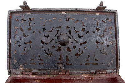 Lot 663 - AN EARLY 17TH CENTURY GERMAN STRONG BOX OR SO CALLED "ARMADA" CHEST