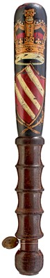 Lot 746 - A VICTORIAN PAINTED WOOD TRUNCHEON RELATING TO MANCHESTER