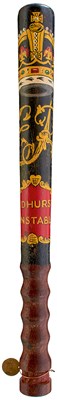 Lot 752 - OF SUSSEX INTEREST: AN EARLY 20TH CENTURY PAINTED WOOD TRUNCHEON